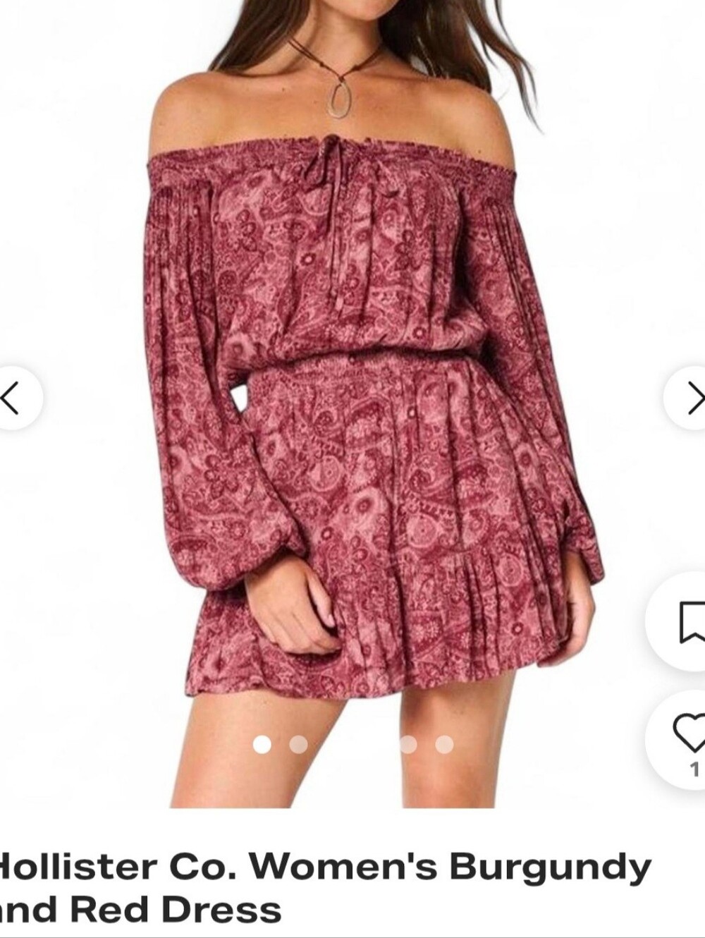 Hollister Burgundy Off-Shoulder Flowy Fall Floral Dress